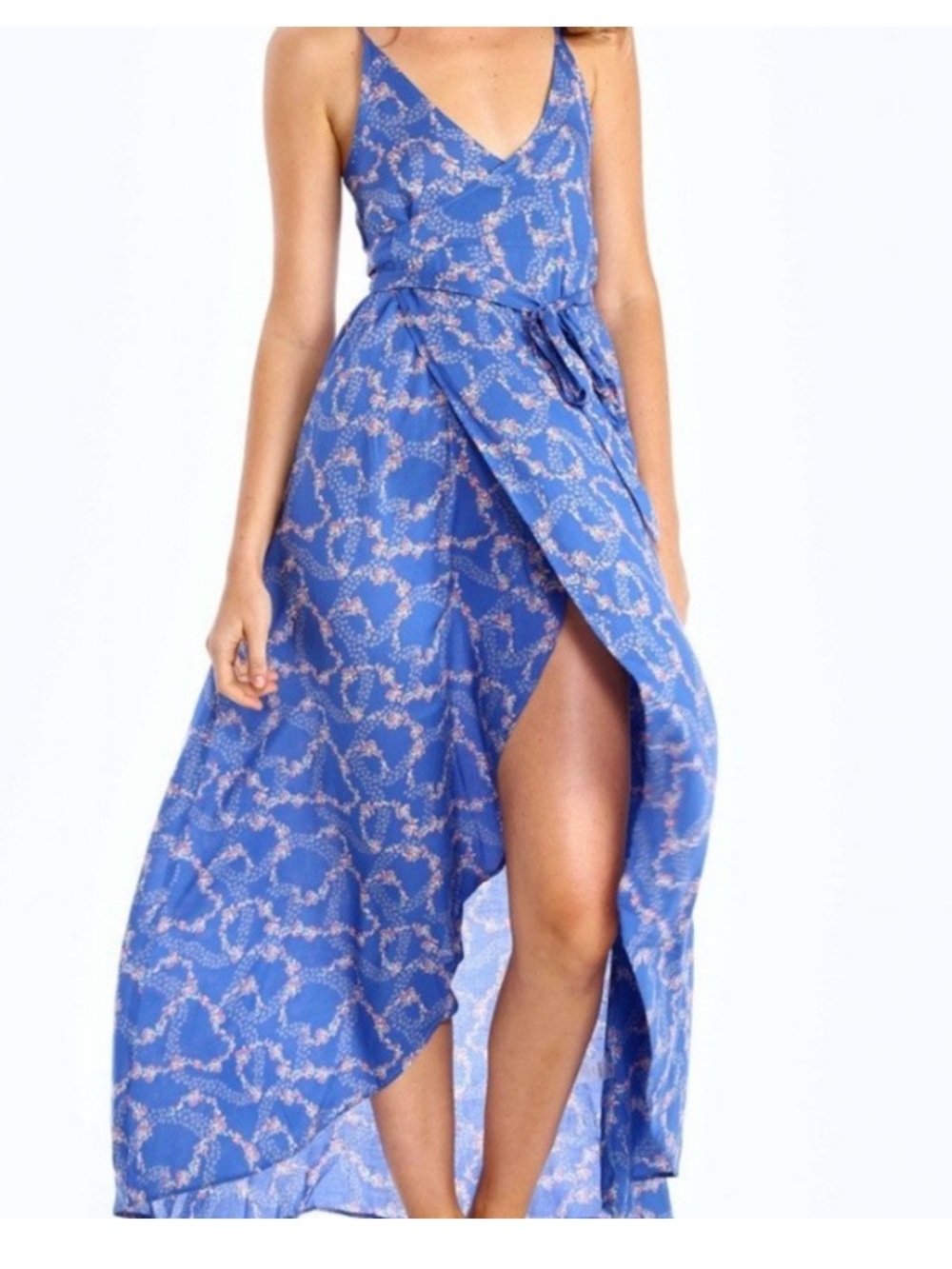 Wildfox Atlantis Wrap Maxi Dress Swim Cover Floral Blue Small NWT